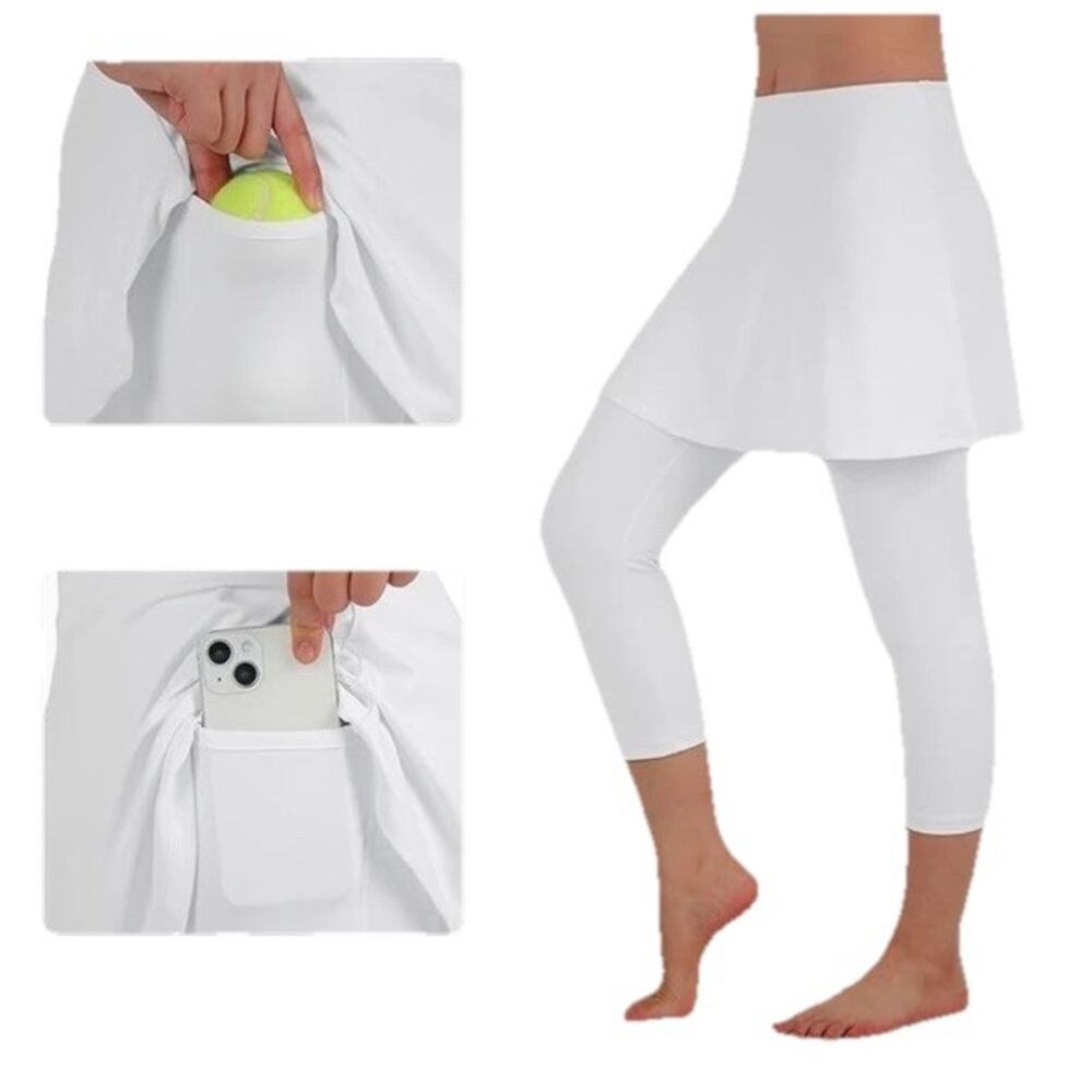 NWT ANIVIVO Women's Yoga Tennis Legging Skirts Clothes Pockets White Size SMALL
